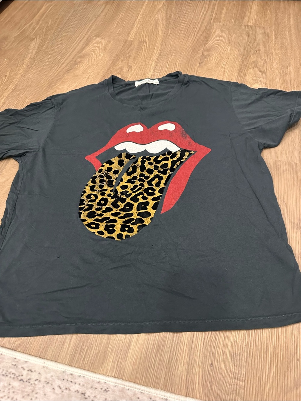 Daydreamer Black Tee with Red Lips and Leopard Tongue Graphic
